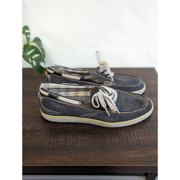 Clarks Men's Jax Blue and Gray Suede Lace-Up Boat Shoes - Size 9.5 - Picture 1 of 9